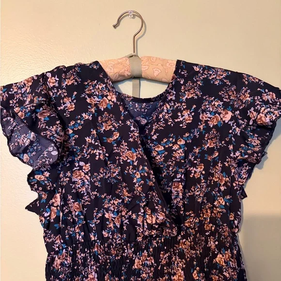 Black Floral Maxi Dress with Pink Blossoms - Picture 2 of 2